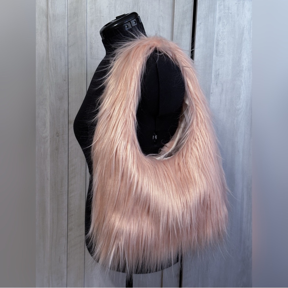 Handmade Light Baby Pink Faux Fur Mongolian Long Fuzzy Mohair Blush Shoulder Bag